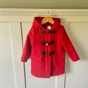 Gap Red Wool Toggle Button Hooded Pea Coat with Zipper